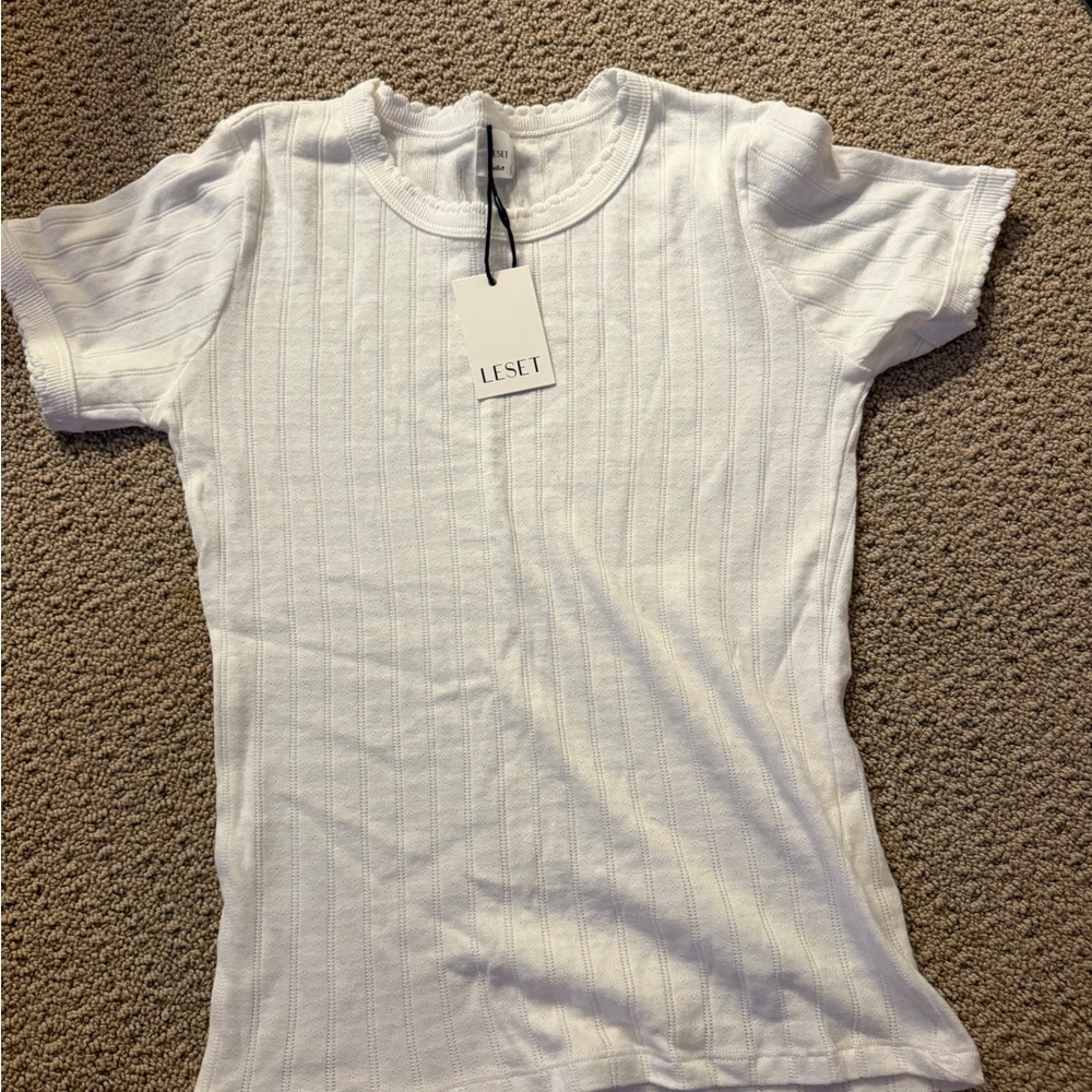LESET White Pointelle Slim Fit Tee